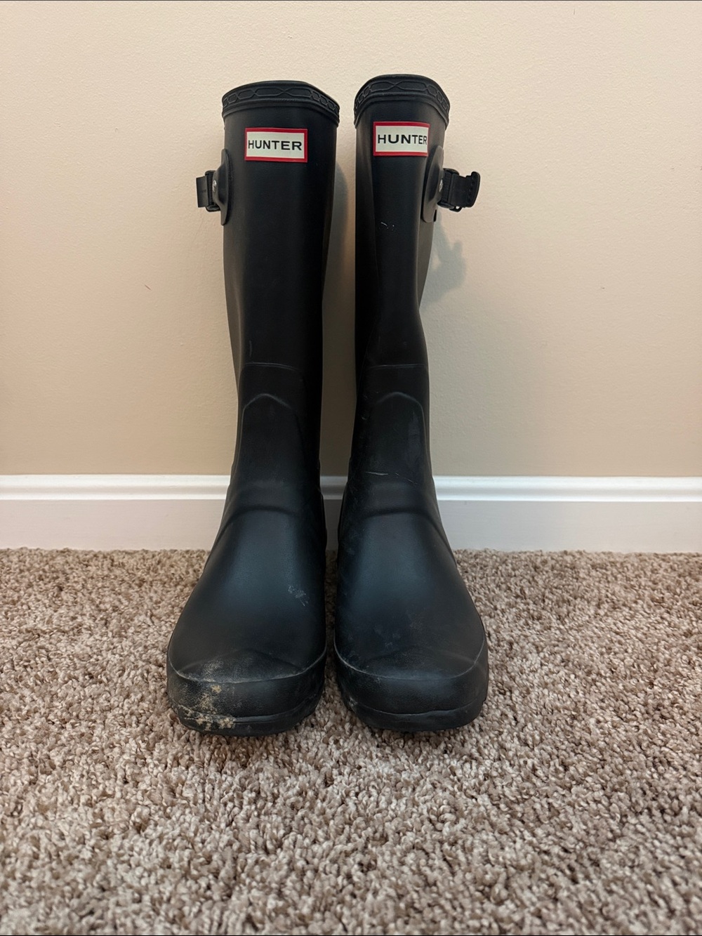 Hunter Huntress Black Wide Calf Rain Boots Tall Waterproof Size 9